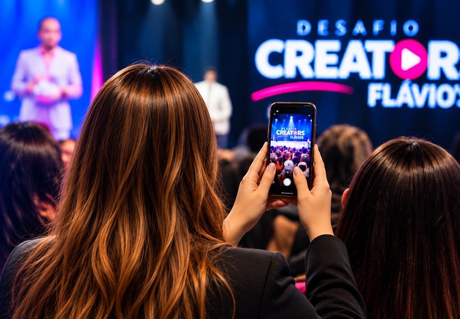 Plateia fotografando o palco do Desafio Creators Flávio's com o celular