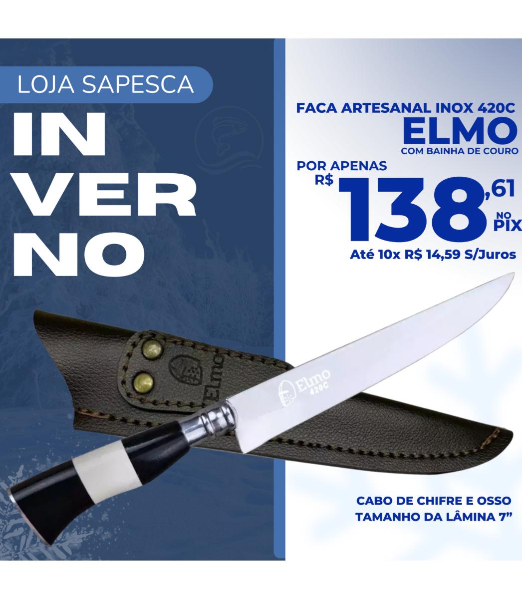 FACA ARTESANAL PARA CHURRASCO ELMO INOX 7 POLEGADAS COM CABO EM CHIFRE E OSSO