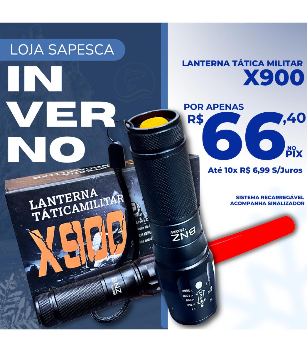 LANTERNA TÁTICA MILITAR LED - COM AJUSTE DE FOCO - RECARREGÁVEL – X900